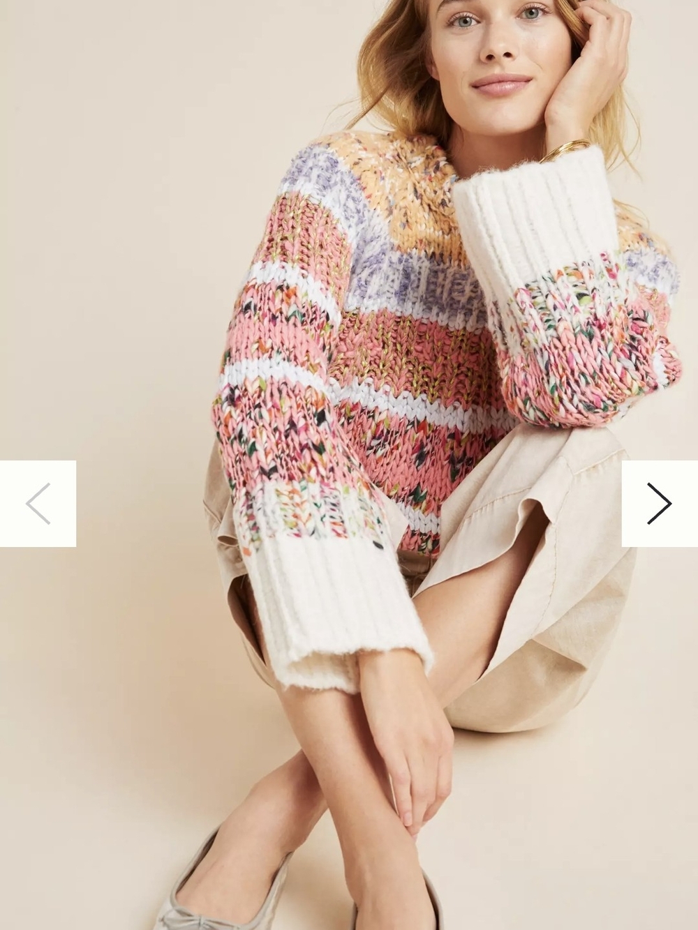 Anthropologie Pastel Multicolor Chunky Ribbed Crewneck Sweater